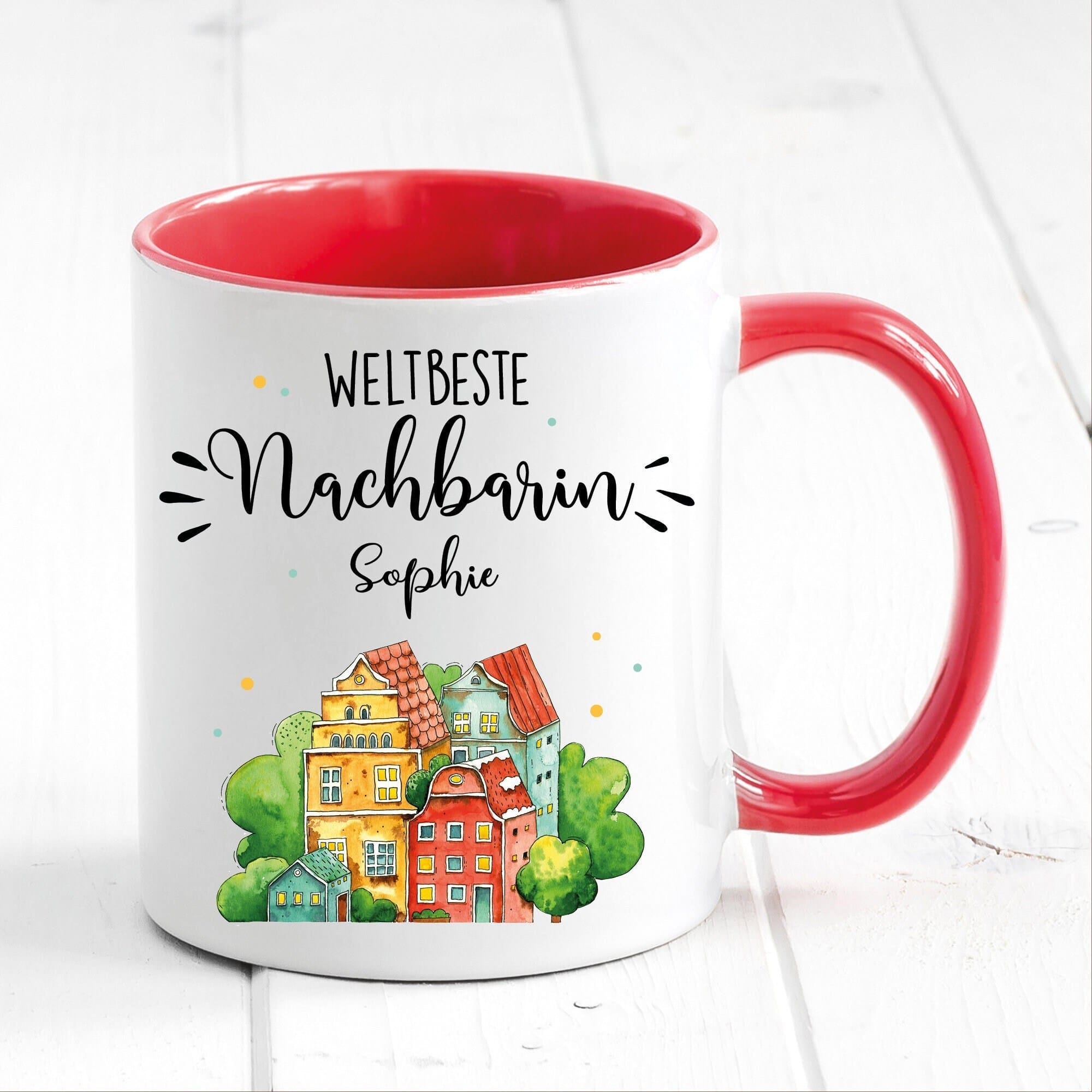 Tasse bedruckt weltbeste Nachbarin mit Wunschnamen Geschenk Geburtstag Kaffeetasse Kaffeebecher
