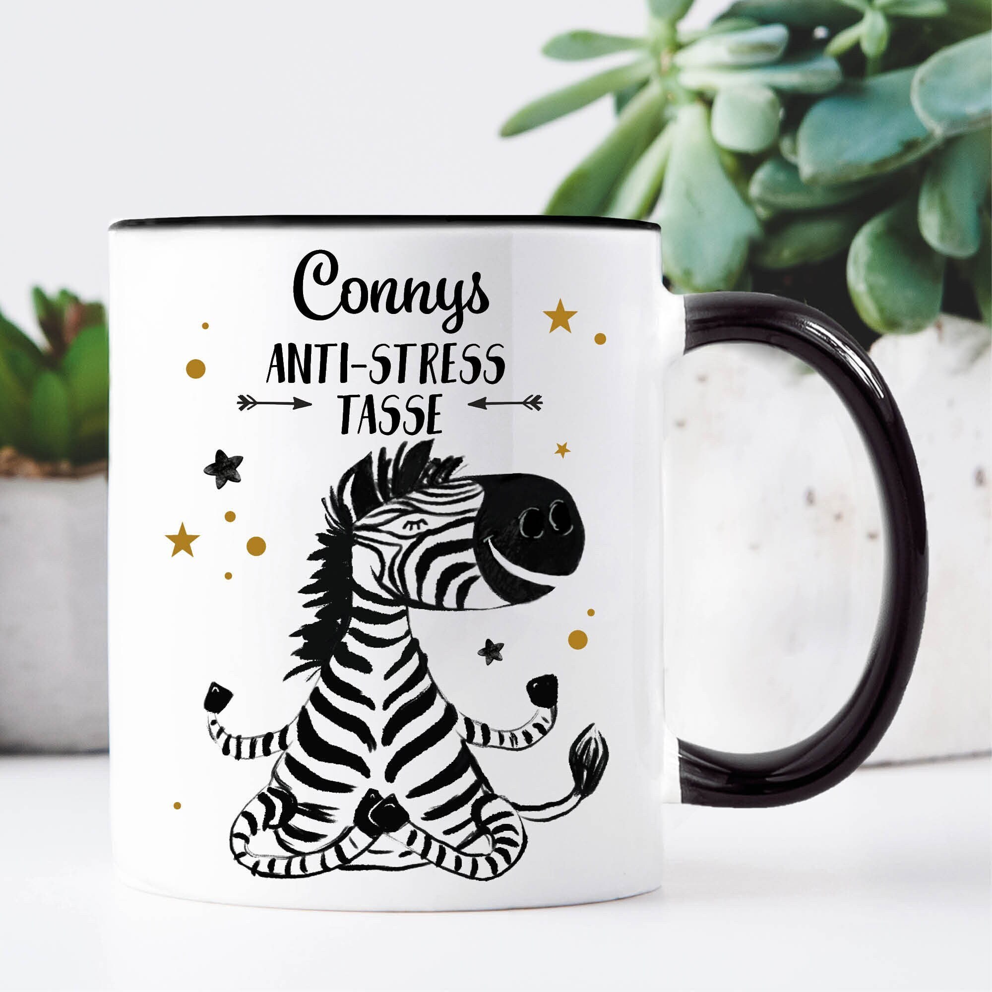 Tasse bedruckt Zebra Yoga Anti-Stress Tasse personalisiert mit Namen, Geschenk Freundin, Kaffeetasse Kaffeebecher