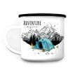 Auf dem Bild ist das Produkt: Tasse Campingbecher Emaille Berge und blaues Zelt, Adventure begins, Reisen Urlaub, Geschenk Geburtstag Camper zum Preis von €18.90 abgebildet.