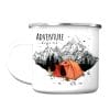 Auf dem Bild ist das Produkt: Tasse Campingbecher Emaille Berge und rotes Zelt, Adventure begins, Reisen Urlaub, Geschenk Geburtstag Camper, Weihnachtsgeschenk zum Preis von €18.90 abgebildet.