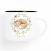 Auf dem Bild ist das Produkt: Tasse Emaille Campingbecher Fuchs Blätterkranz Blumen Wunschname Geschenk zum Preis von €18.9 abgebildet.