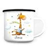 Auf dem Bild ist das Produkt: Tasse Emaille Campingbecher Giraffe personalisiert mit Wunschname Geschenk Kindertasse zum Preis von €18.9 abgebildet.