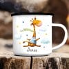 Auf dem Bild ist das Produkt: Tasse Emaille Campingbecher Giraffe personalisiert mit Wunschname Geschenk Kindertasse zum Preis von €18.9 abgebildet.