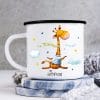 Auf dem Bild ist das Produkt: Tasse Emaille Campingbecher Giraffe personalisiert mit Wunschname Geschenk Kindertasse zum Preis von €18.9 abgebildet.