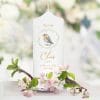 Auf dem Bild ist das Produkt: Taufkerze oder Kerze zur Geburt Junge Mädchen Vogel mit Blätterkranz pastell mit Namen, Datum Uhrzeit, Gewicht und Größe zum Preis von €5.9 abgebildet.