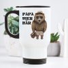 Auf dem Bild ist das Produkt: Thermobecher bedruckt Bär Bierkiste Aufschrift Papa Bier Bär Geburtstagsgeschenk zum Preis von €21.9 abgebildet.