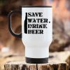 Auf dem Bild ist das Produkt: Thermobecher bedruckt mit einer Bierflasche und der Aufschrift Save water, drink beer, schwarz weiß, Geburtstagsgeschenk Vati zum Preis von €21.9 abgebildet.