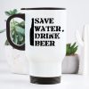 Auf dem Bild ist das Produkt: Thermobecher bedruckt mit einer Bierflasche und der Aufschrift Save water, drink beer, schwarz weiß, Geburtstagsgeschenk Vati zum Preis von €21.9 abgebildet.