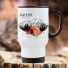 Auf dem Bild ist das Produkt: Thermobecher bedruckt Zelt mit Lagerfeuer und Bergen Adventure begins Geschenk Geburtstag zum Preis von €21.9 abgebildet.