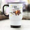 Auf dem Bild ist das Produkt: Thermobecher mit Griff Faultier auf Ast Weihnachtstasse Kaffeebecher to go mit Spruch zum Preis von €21.90 abgebildet.