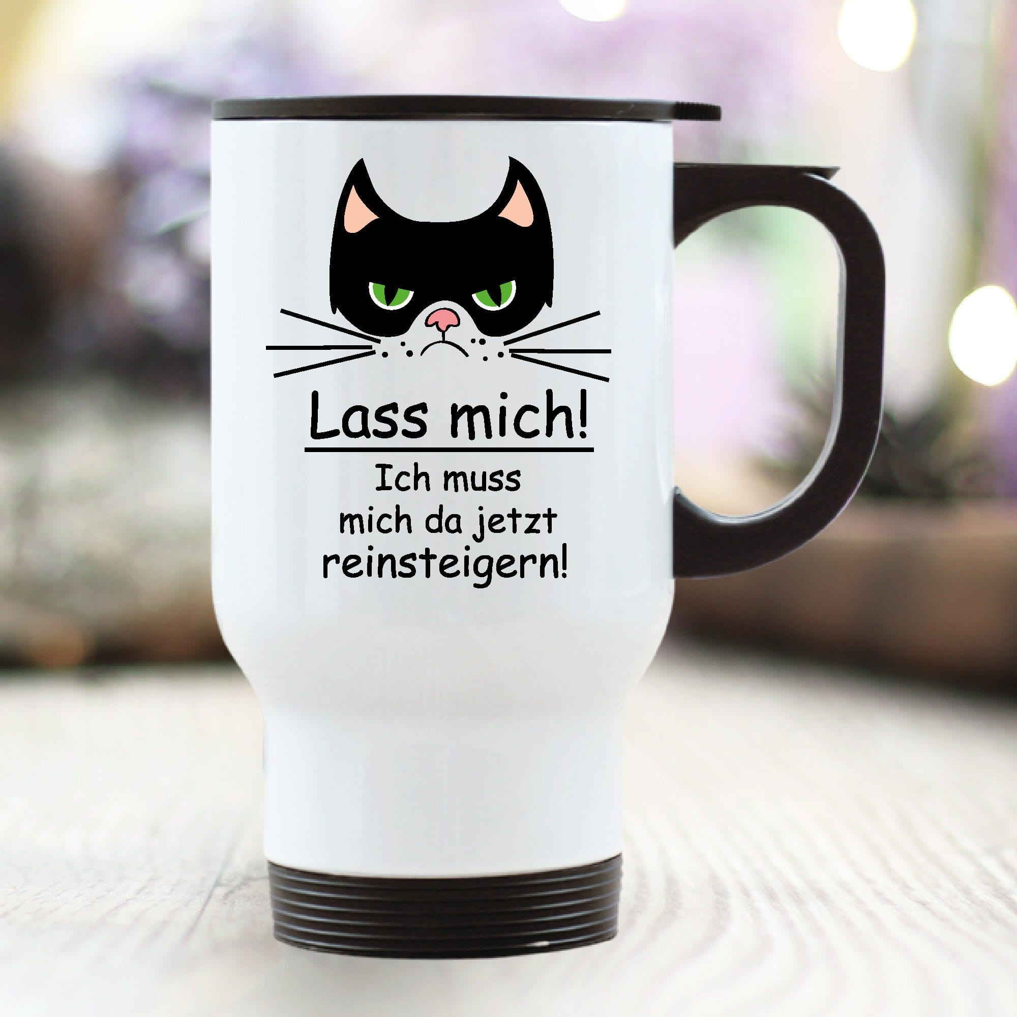 Thermobecher Katze Grumpy Cat Lass mich Kaffeebecher to go Geschenk Geburtstag