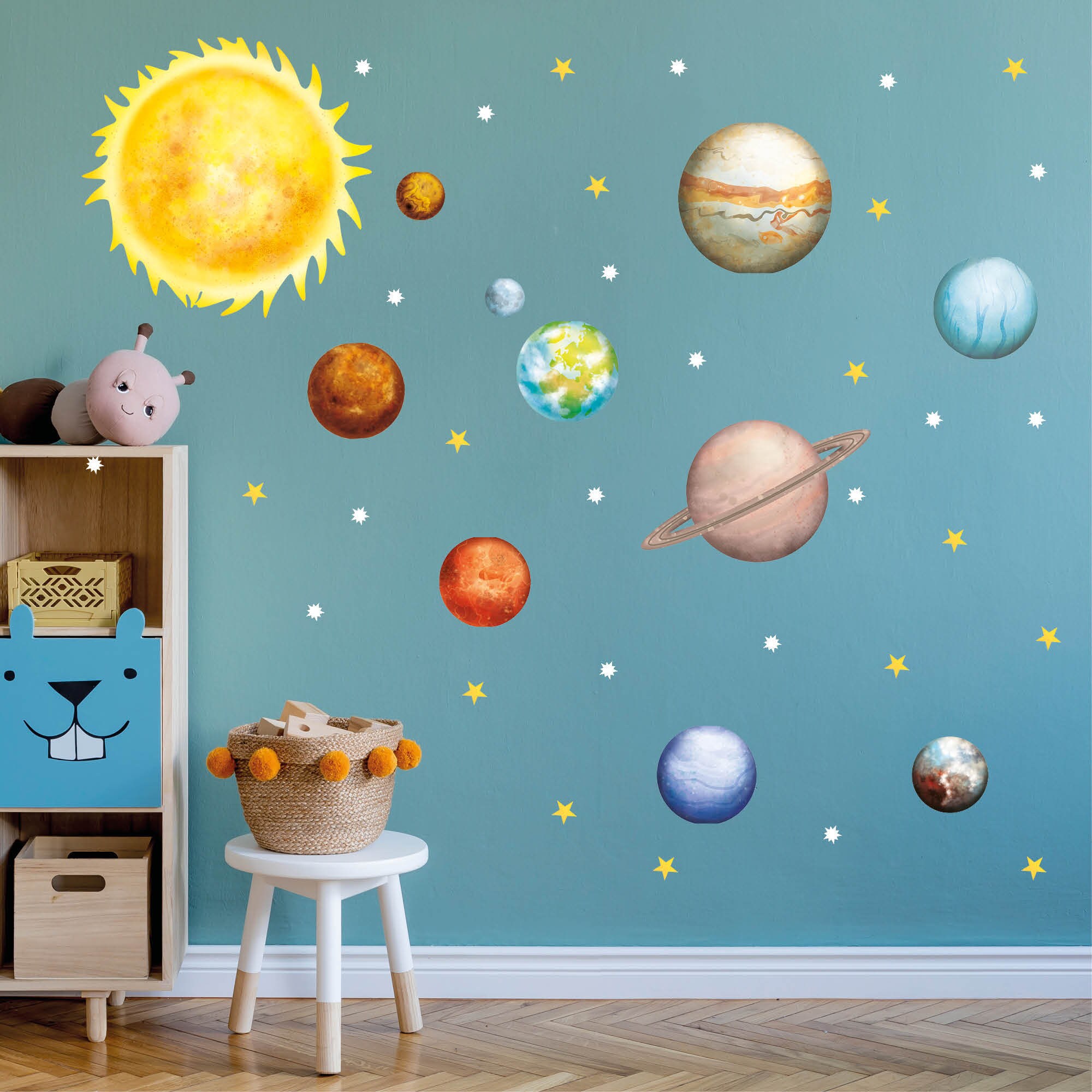 Wandtattoo Kinderzimmer Planeten Galaxy Sterne, Dekoration Babyzimmer