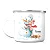 Auf dem Bild ist das Produkt: Kindertasse Emaille Campingbecher Schneemann mit Mädchen personalisiert mit Wunschname Outdoorgeschirr Geschenk zum Preis von €18.9 abgebildet.