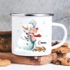 Auf dem Bild ist das Produkt: Kindertasse Emaille Campingbecher Schneemann mit Mädchen personalisiert mit Wunschname Outdoorgeschirr Geschenk zum Preis von €18.9 abgebildet.