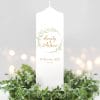 Auf dem Bild ist das Produkt: Weiße Hochzeitskerze Geburtstagskerze Blumenkranz Maiglöckchen personalisiert Hochzeitsgeschenk Spruch, Valentinstagsgeschenk zum Preis von €5.90 abgebildet.