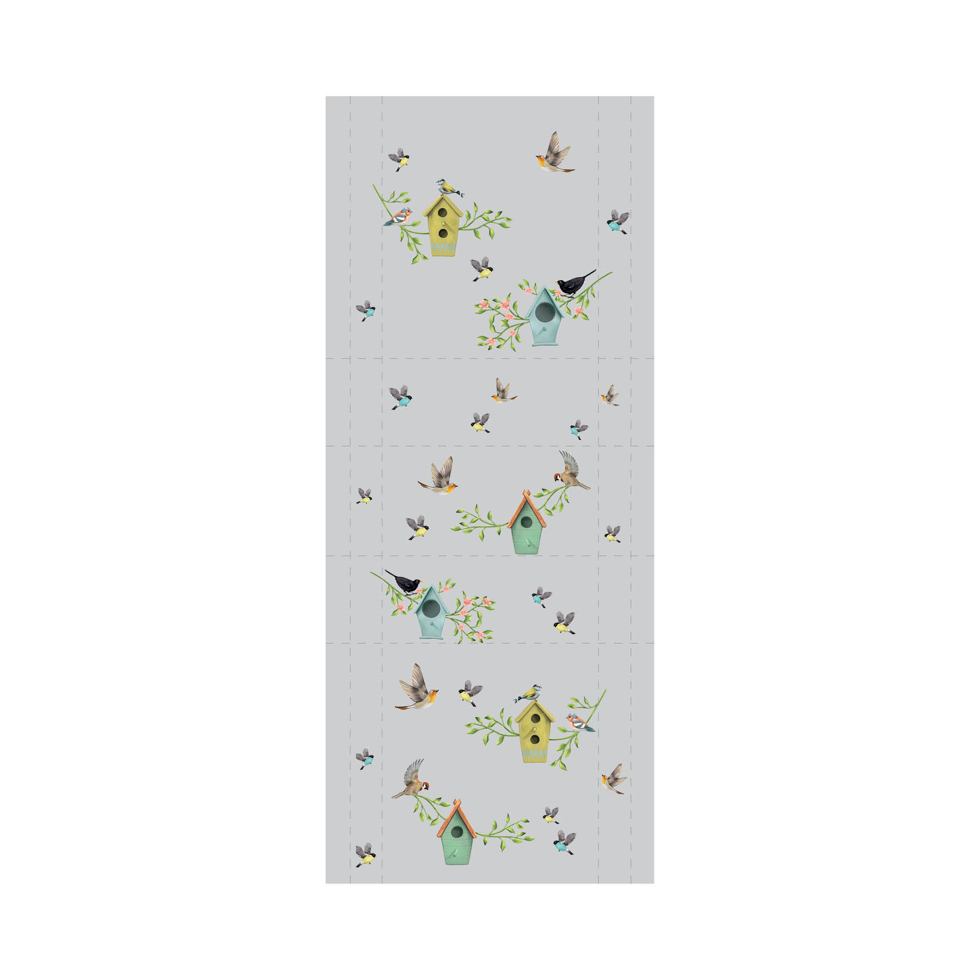Auf dem Bild ist das Produkt: Sichtschutzfolie bunte mehrfarbige Vogelhäuser Fensterfolie Fensterdeko Milchglasfolie zum Preis von €24.9 abgebildet.