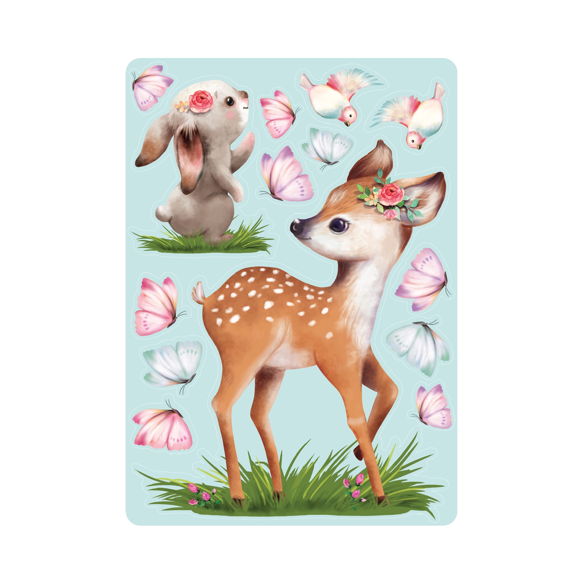 Auf dem Bild ist das Produkt: Fensterbild Frühling Ostern Reh mit Hasen und Schmetterlingen Fensterdeko Kinderzimmer Kind zum Preis von €13.9 abgebildet.