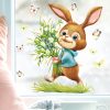 Auf dem Bild ist das Produkt: Fensterbild Frühling Ostern Hase Blumenstrauß Schmetterlinge Fensterdeko Kinder Frühlingsdeko Osterdeko zum Preis von €13.90 abgebildet.