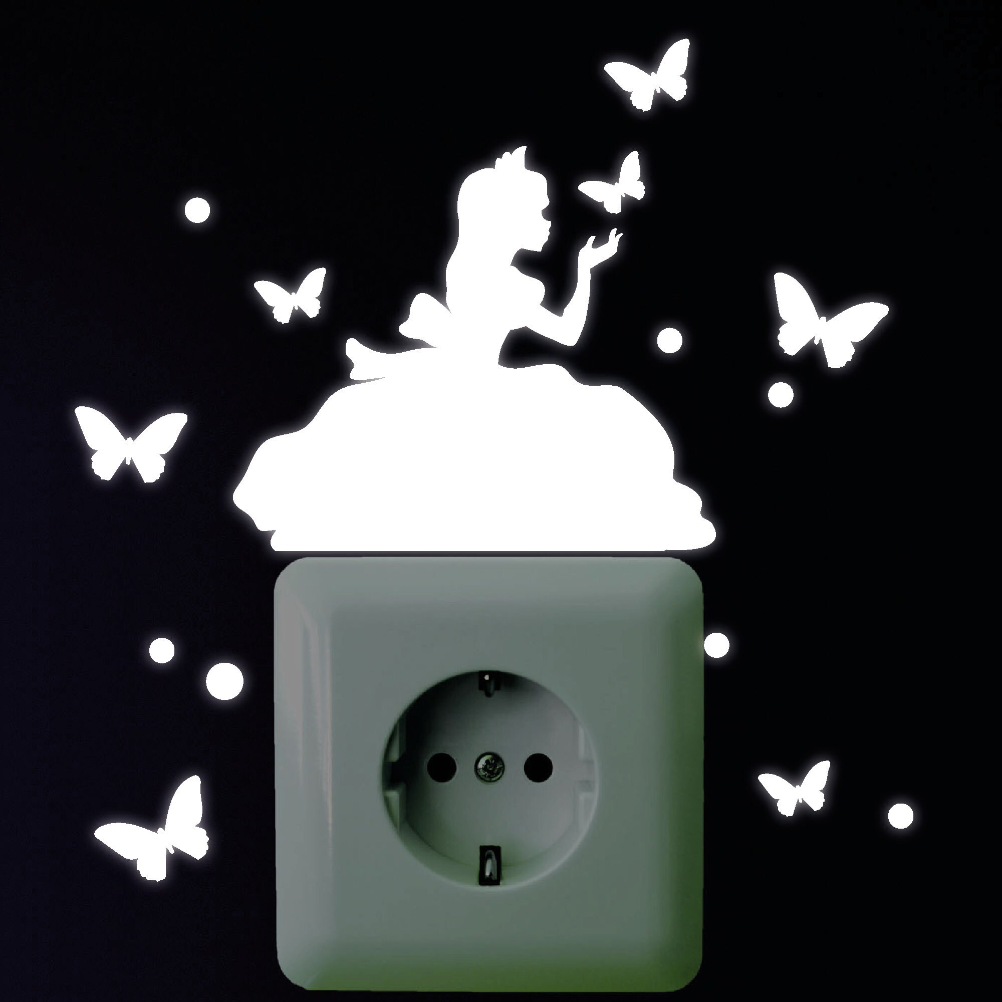Leuchtaufkleber Prinzessin mit Schmetterlinge Leuchtaufkleber Fluoreszierende leuchtende Sticker Wandsticker