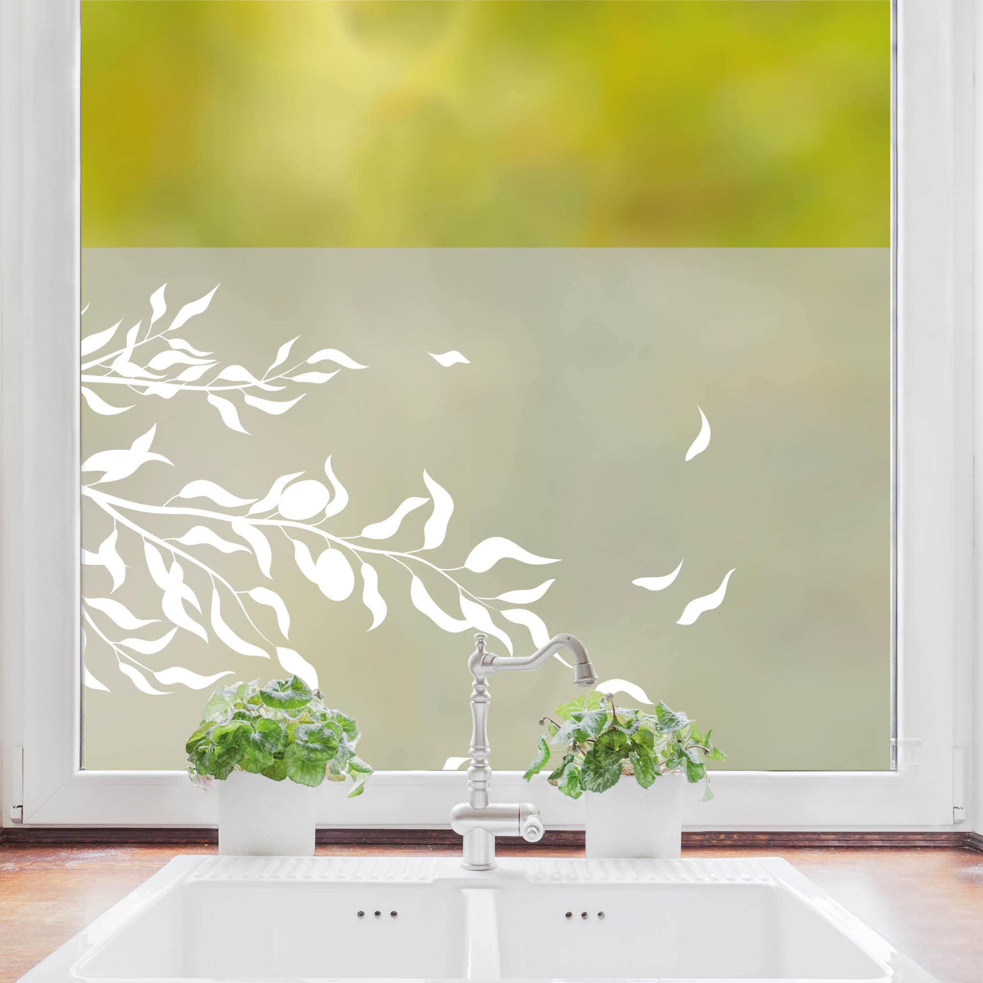 Sichtschutzfolie Olive Olivenzweig florale Fensterfolie Fensterdeko Milchglasfolie Folie Fenster Aufkleber Sichtschutz