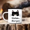 Auf dem Bild ist das Produkt: Campingbecher Emaille Guten Morgen Katze Edelstahl Grumpy Cat, Geschenk Geburtstag zum Preis von €17.9 abgebildet.