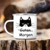 Auf dem Bild ist das Produkt: Campingbecher Emaille Guten Morgen Katze Edelstahl Grumpy Cat, Geschenk Geburtstag zum Preis von €17.9 abgebildet.