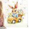 Auf dem Bild ist das Produkt: Fensterbild Frühling Ostern Hasen im gelben Auto mit Schmetterlingen Ostereiern und Blumen Fensterdeko Kinderzimmer Kind Frühlingsdeko zum Preis von €13.9 abgebildet.