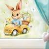Auf dem Bild ist das Produkt: Fensterbild Frühling Ostern Hasen im gelben Auto mit Schmetterlingen Ostereiern und Blumen Fensterdeko Kinderzimmer Kind Frühlingsdeko zum Preis von €13.9 abgebildet.