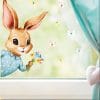 Auf dem Bild ist das Produkt: Fensterbild Frühling Ostern Osterhase hineinschauend Schmetterlingen Blumenstrauß Wiederverwendbar Fensterdeko Kinderzimmer Kind Frühlingsdeko zum Preis von €13.9 abgebildet.
