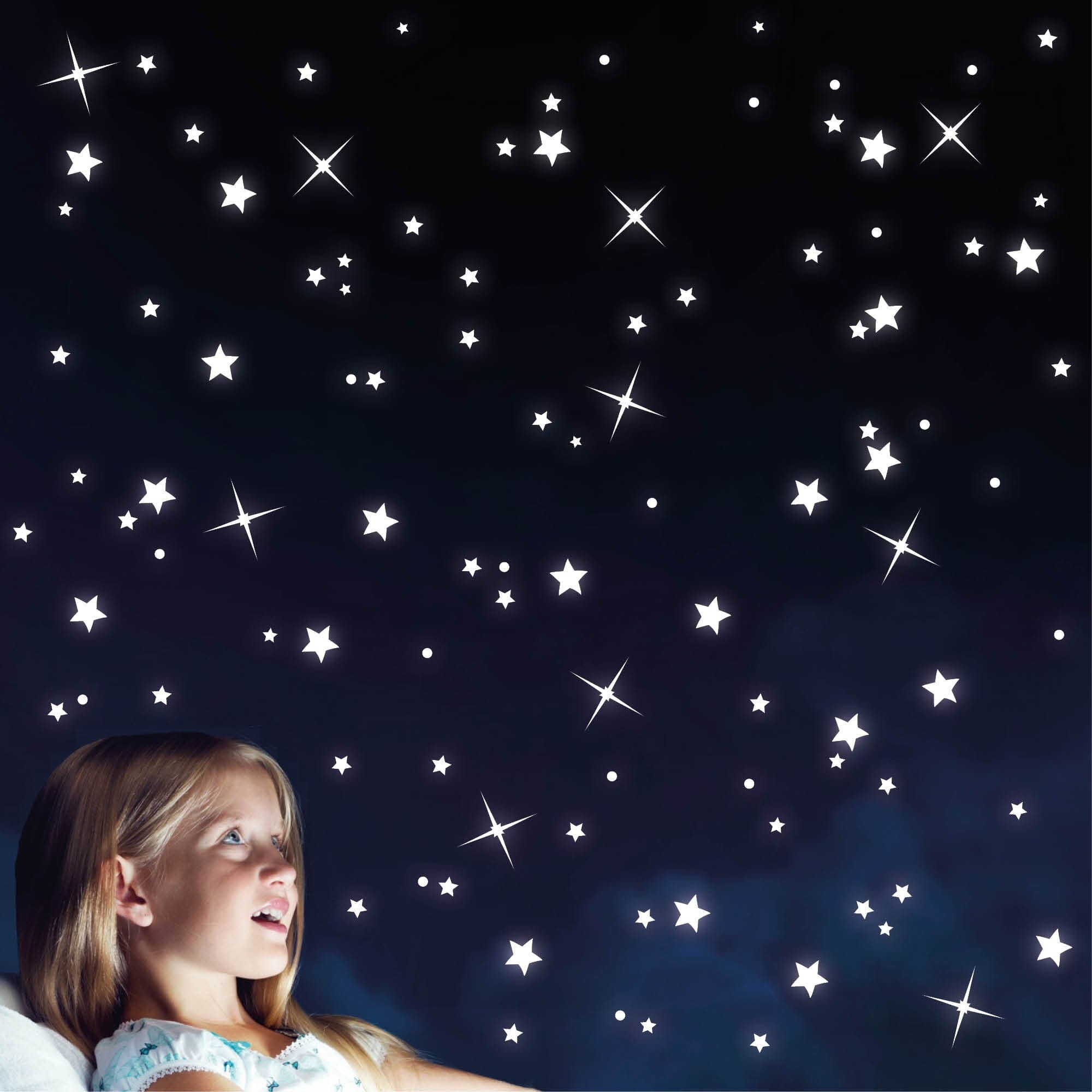 Leuchtaufkleber 100 Leuchtsterne Sternenhimmel Fluoreszierend Kinderzimmer Leuchtsticker