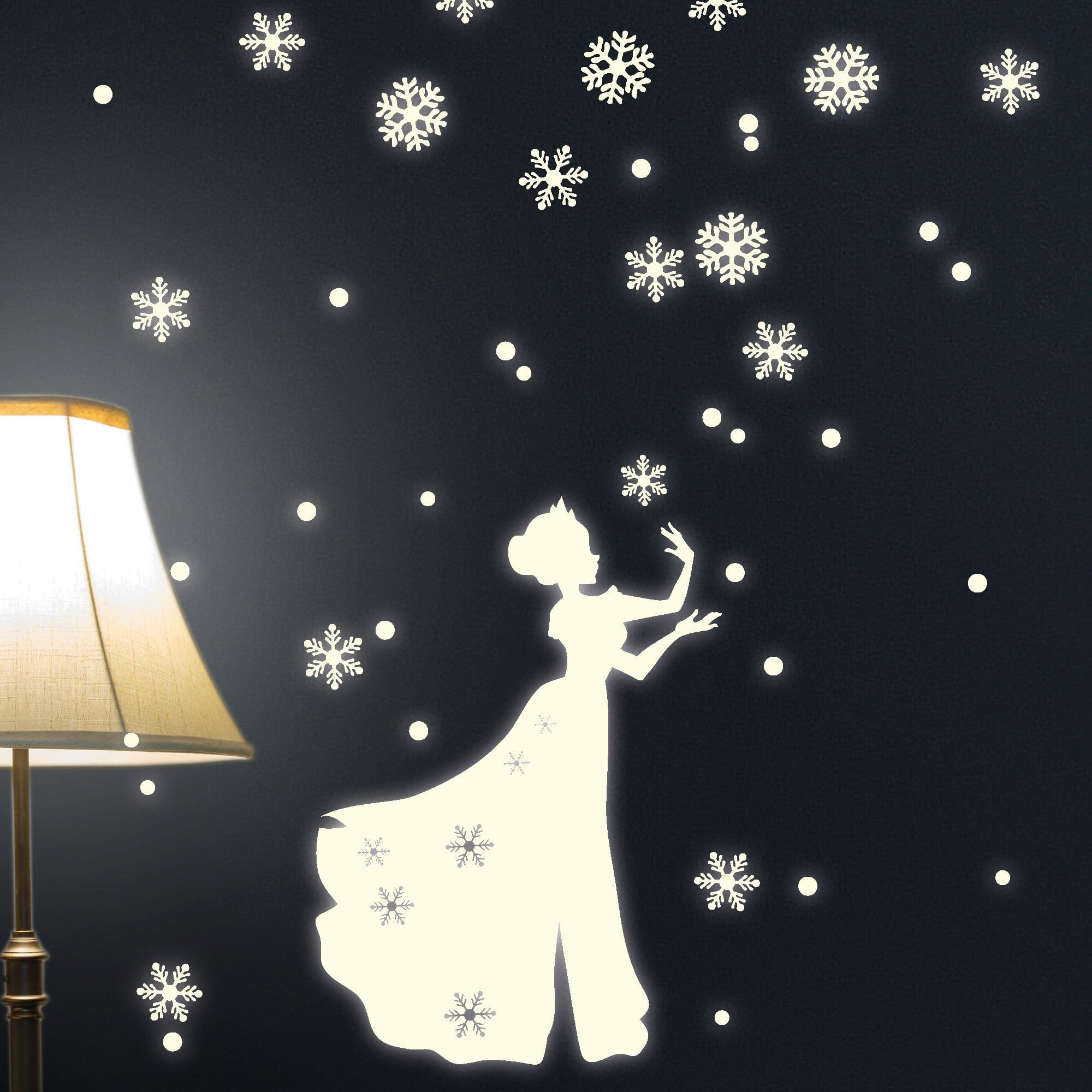 Leuchtaufkleber Kinderzimmer Mädchen mit Schneeflocken und Sternen Leuchtsterne leuchten im Dunklen