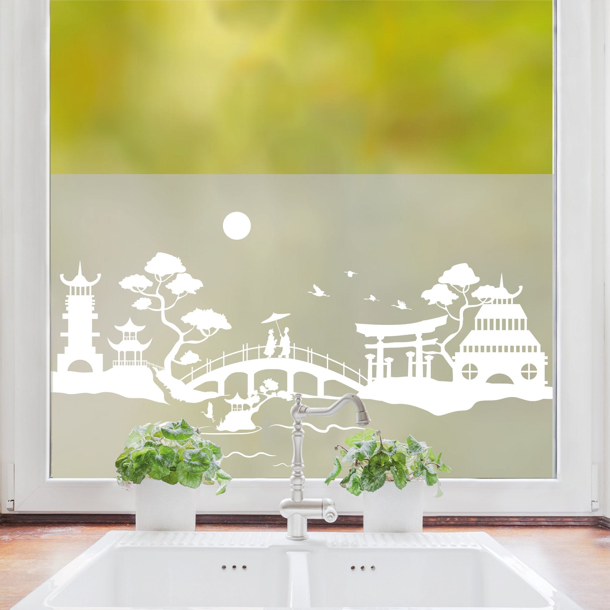 Sichtschutzfolie mit asiatischem Motiv Fensterfolie Fensterdeko Milchglasfolie