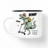 Auf dem Bild ist das Produkt: Kindertasse Emaille Dino Dinosaurier mit Schulranzen personalisiert Wunschname Einschulungsgeschenk zum Preis von €18.9 abgebildet.