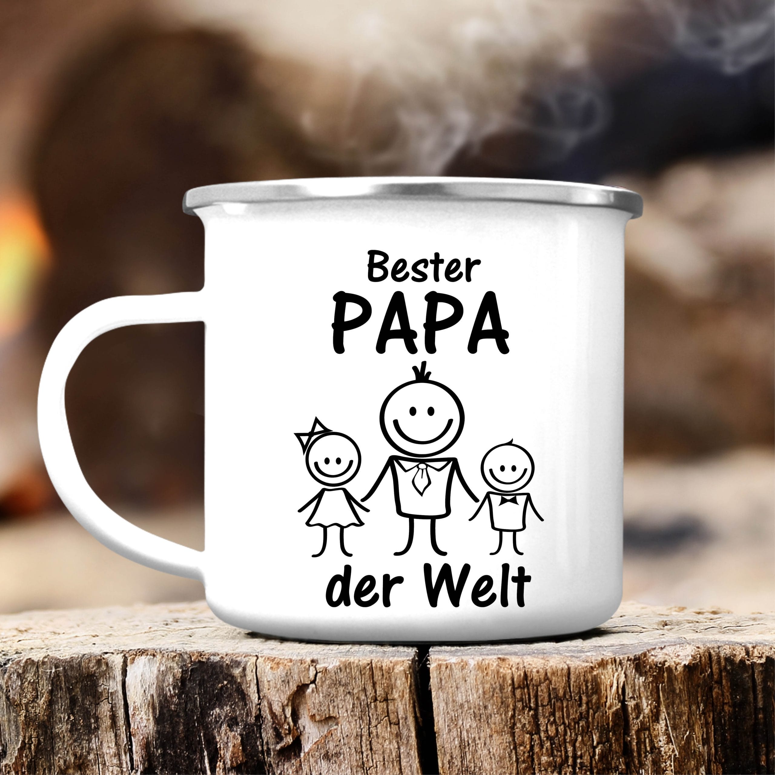 Auf dem Bild ist das Produkt: Emaille Campingbecher Strichmännchen Bester Papa der Welt Geschenk Geburtstag Vatertag 300 ml zum Preis von €18.90 abgebildet.