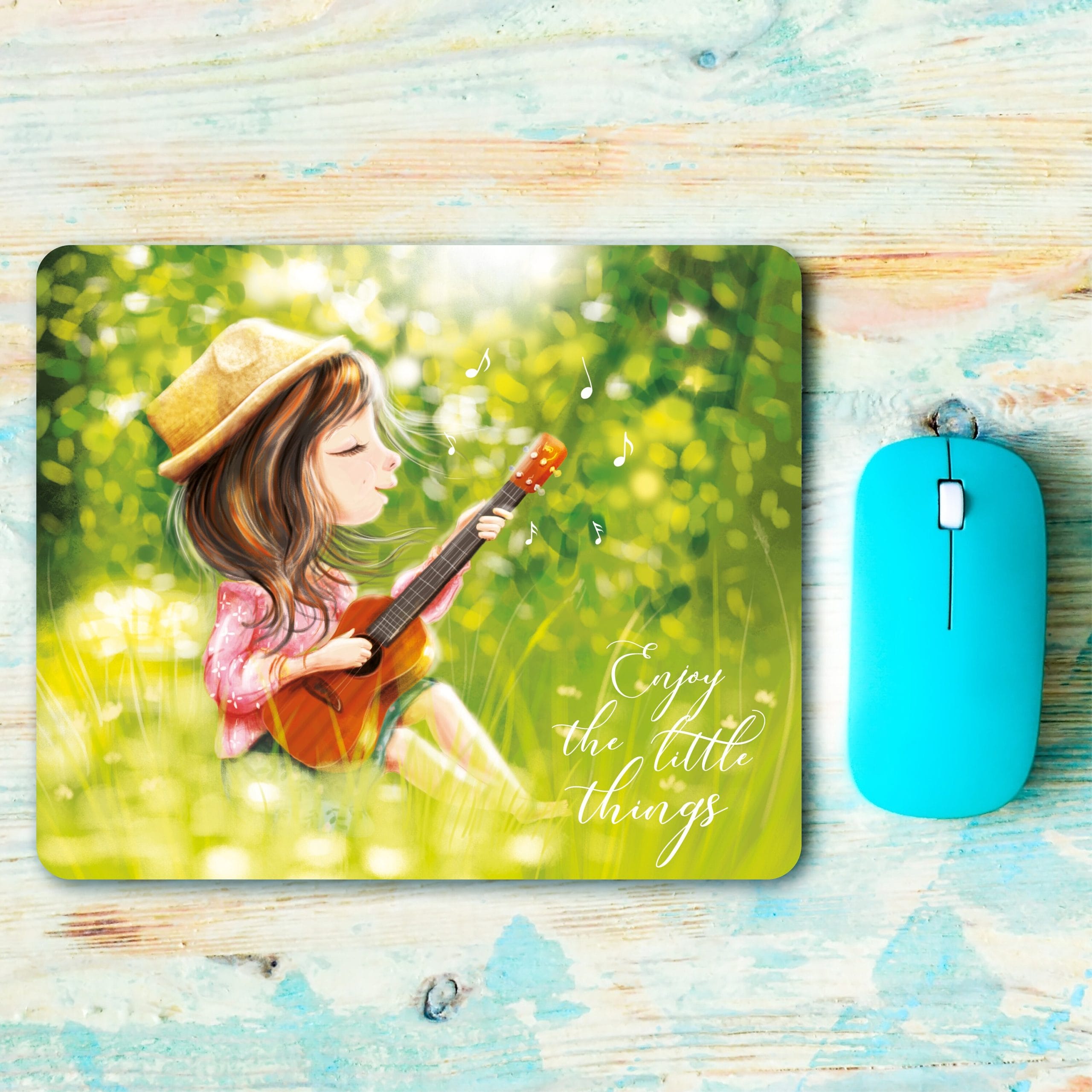 Mauspad Mousepad Mädchen mit Gitarre Schreibtischunterlage Geschenk Büro Geburtstag