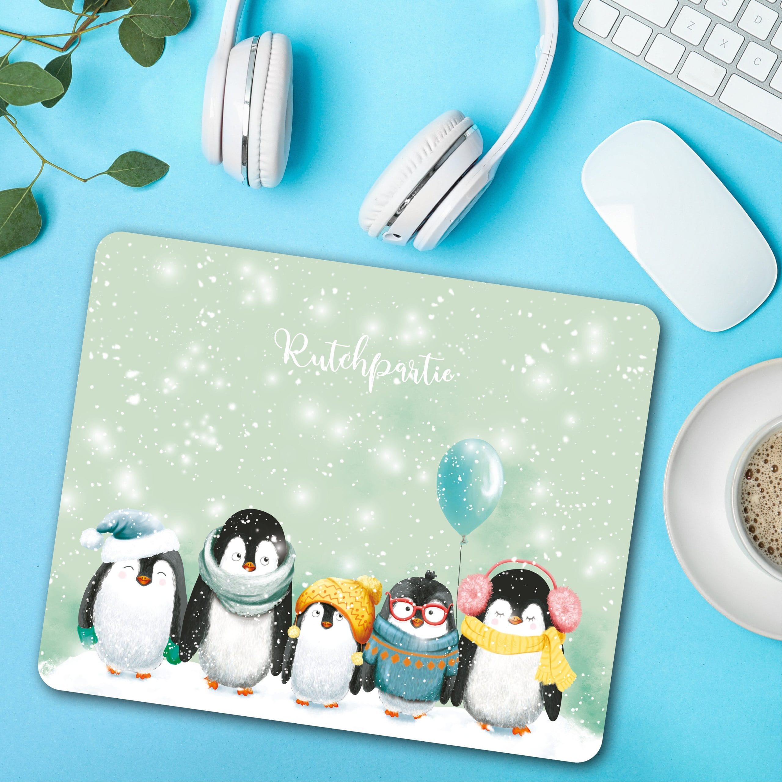 Mauspad Mousepad Pinguine winterlich, Schreibtischunterlage benutzerdefiniertes Geschenk Büro