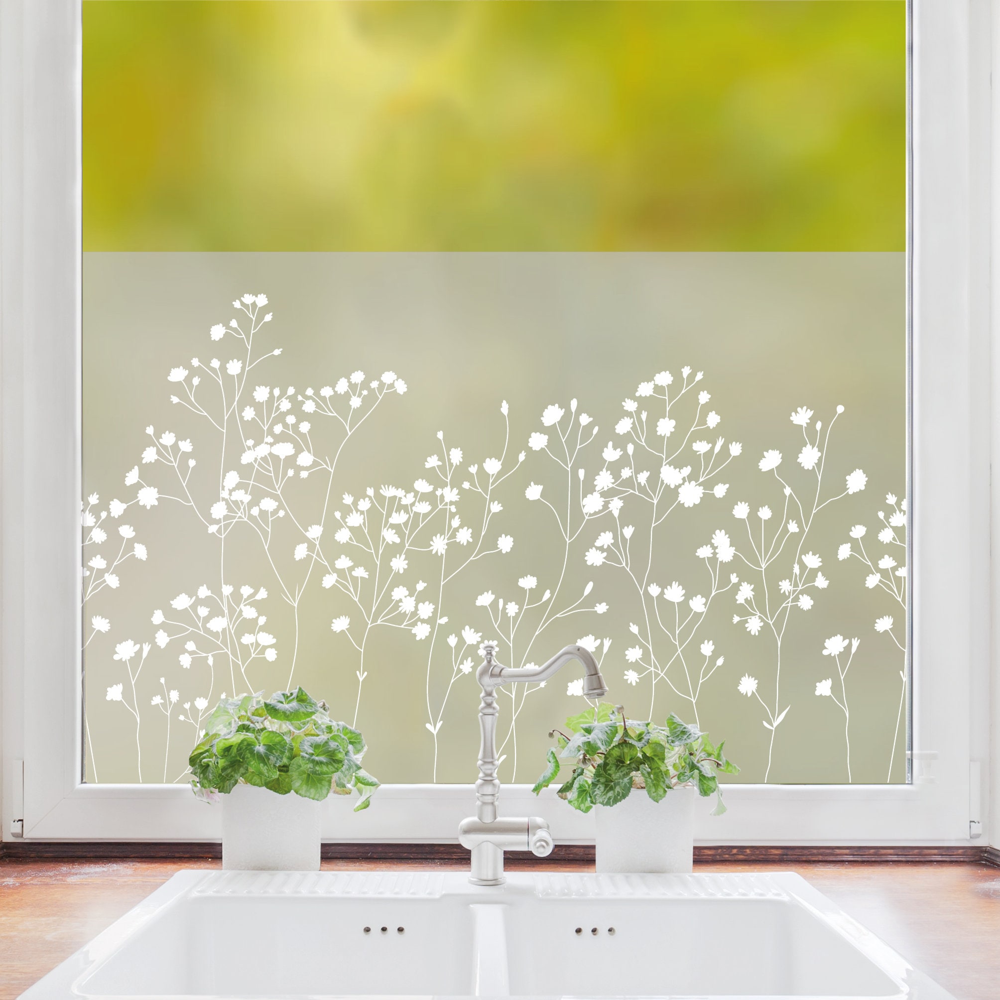 Sichtschutzfolie Gypsophila Schleierkraut florale Fensterfolie Fensterdeko Milchglasfolie Wiederverwendbar