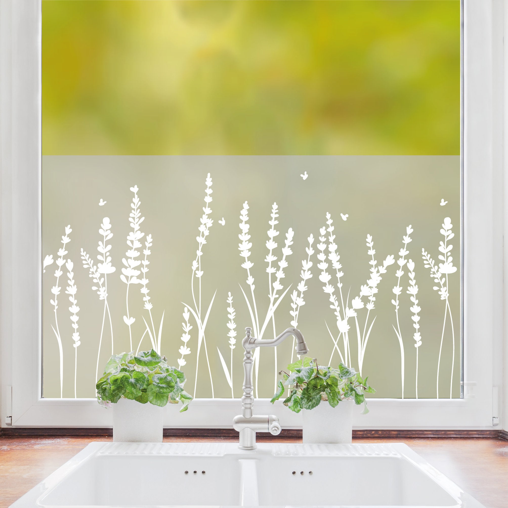 Sichtschutzfolie Lavendel florale Fensterfolie Fensterdeko Milchglasfolie Wiederverwendbar Sichtschutz
