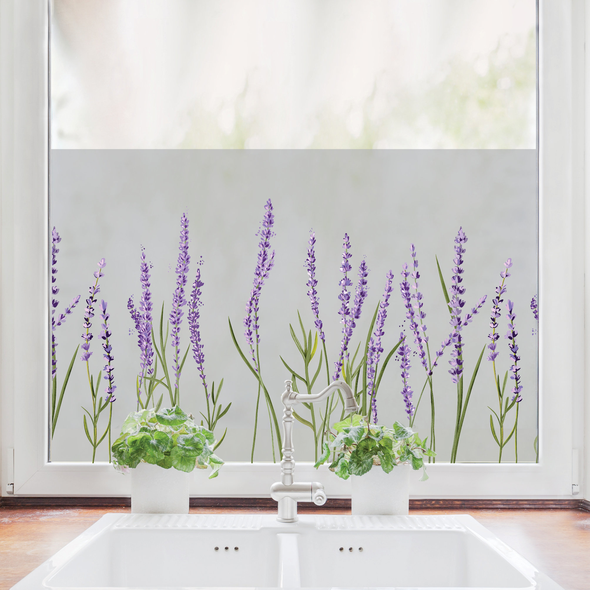 Sichtschutzfolie mit farbigem Lavendel Fensterfolie Fensterdeko Milchglasfolie Sichtschutz Wiederverwendbar