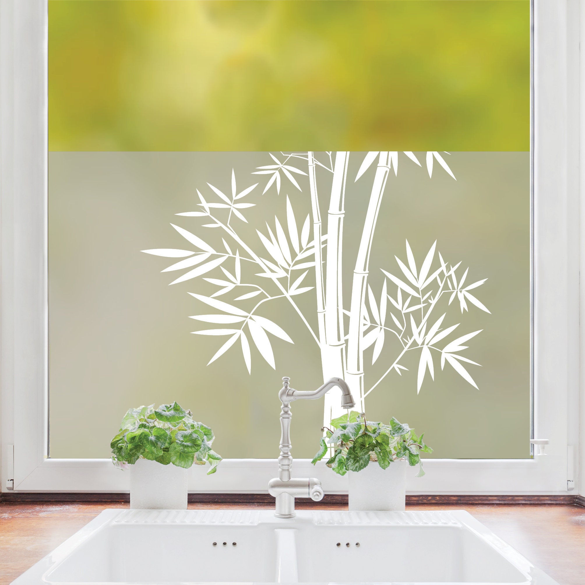 Sichtschutzfolie Wiederverwendbar Bambus florale Fensterfolie Fensterdeko Milchglasfolie Fensteraufkleber