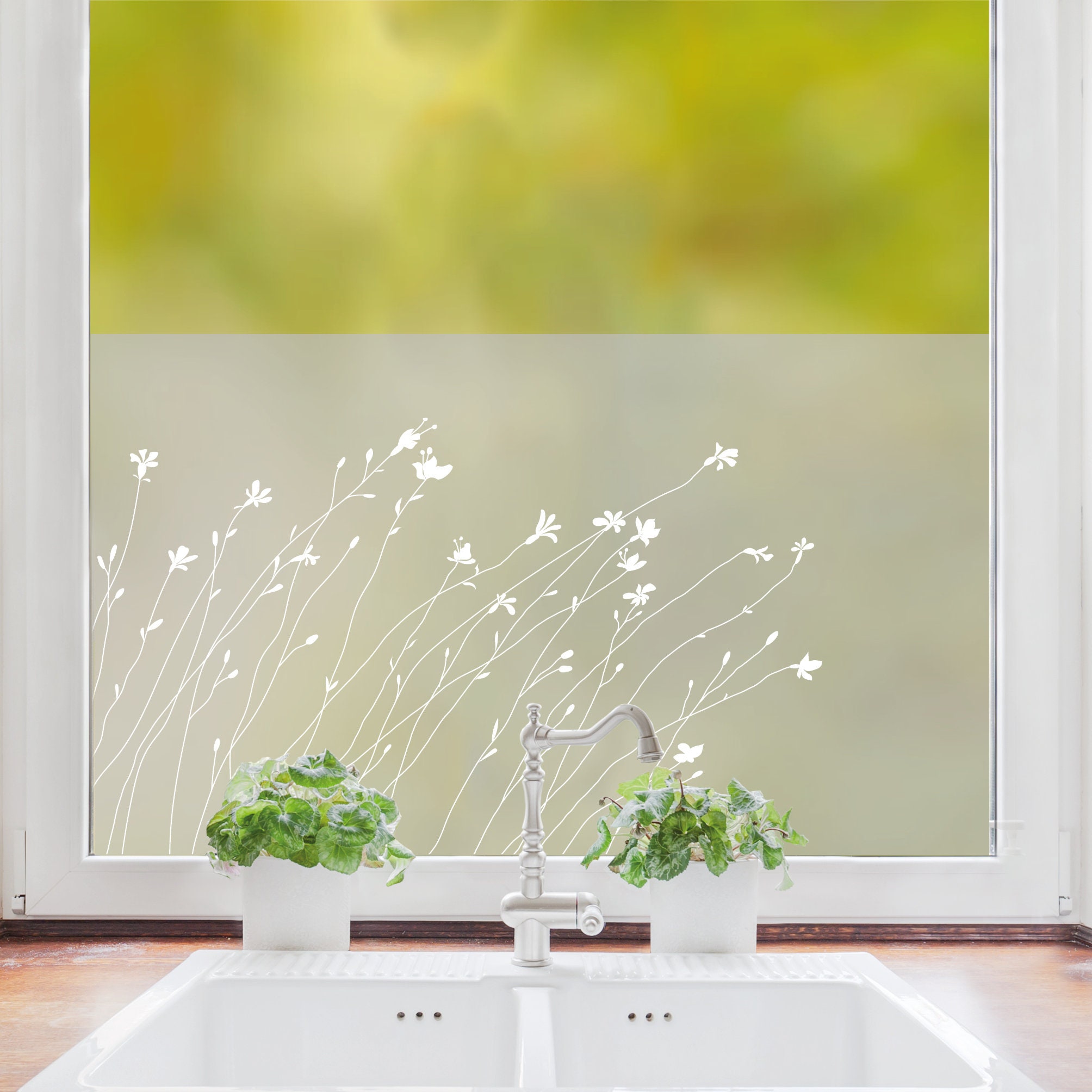 Sichtschutzfolie Wiese schiefe Gräser Wildblumen Fensterfolie Fensterdeko Milchglasfolie Sichtschutz Wiederverwendbar