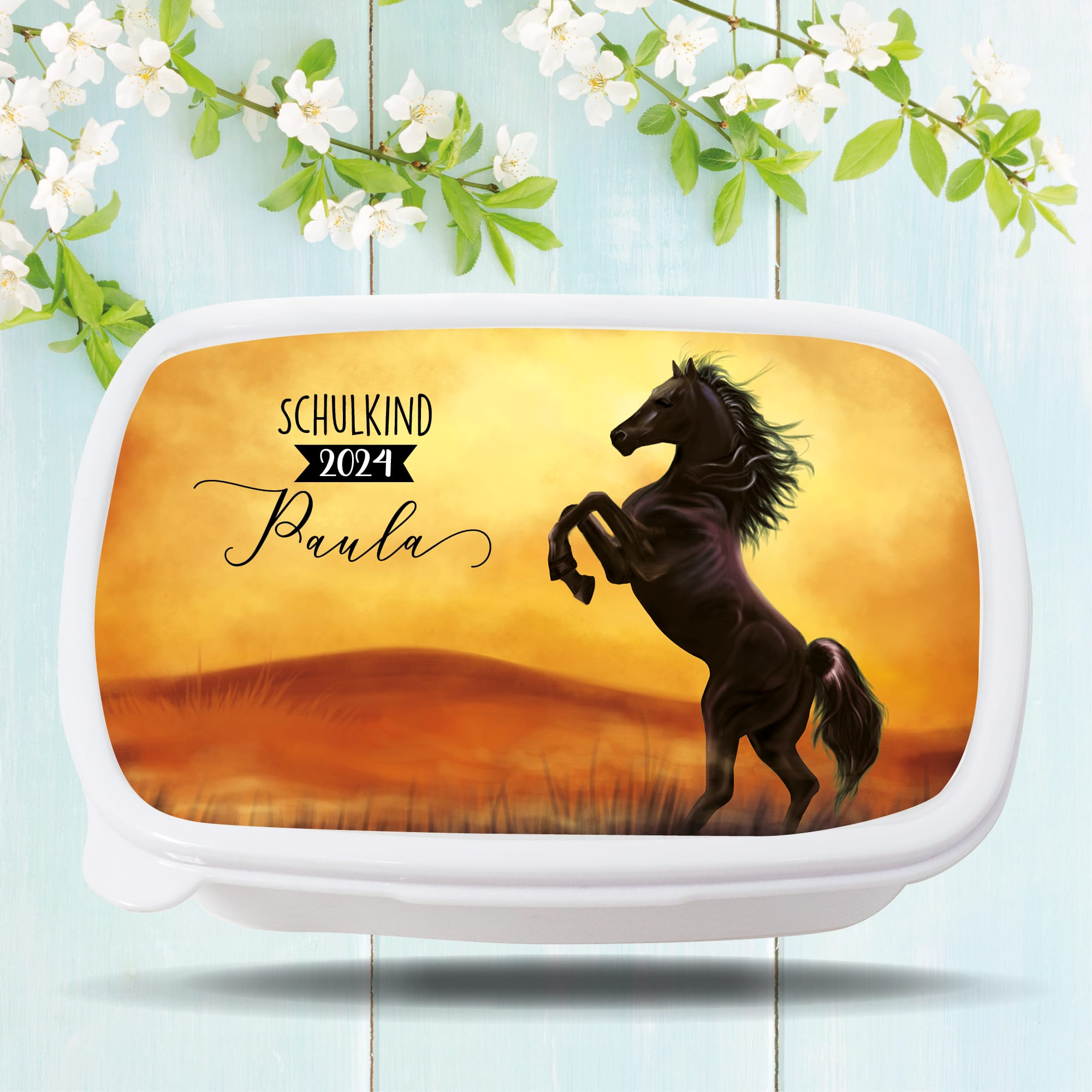 Brotdose Pferd personalisiert mit Wunschnamen Vesperbox anpassbar Geschenk zur Einschulung Mädchen