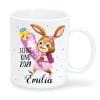 Auf dem Bild ist das Produkt: Personalisierte Tasse Keramik bedruckt Hase Mädchen Schulkind Schultüte anpassbar mit Wunschnamen 330 ml Einschulung zum Preis von €18.9 abgebildet.