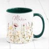 Auf dem Bild ist das Produkt: Tasse Wildblumen personalisiert farbig mit Wildblumen und dem Wunschnamen Natur Naturliebhaber zum Preis von €17.90 abgebildet.