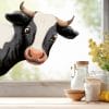Auf dem Bild ist das Produkt: Fensterbild Kuh ins Fenster schauend braun schwarz reinschauend Kuhkopf wiederverwendbar Frühling Bauernhof Bulle Kalb zum Preis von €13.9 abgebildet.