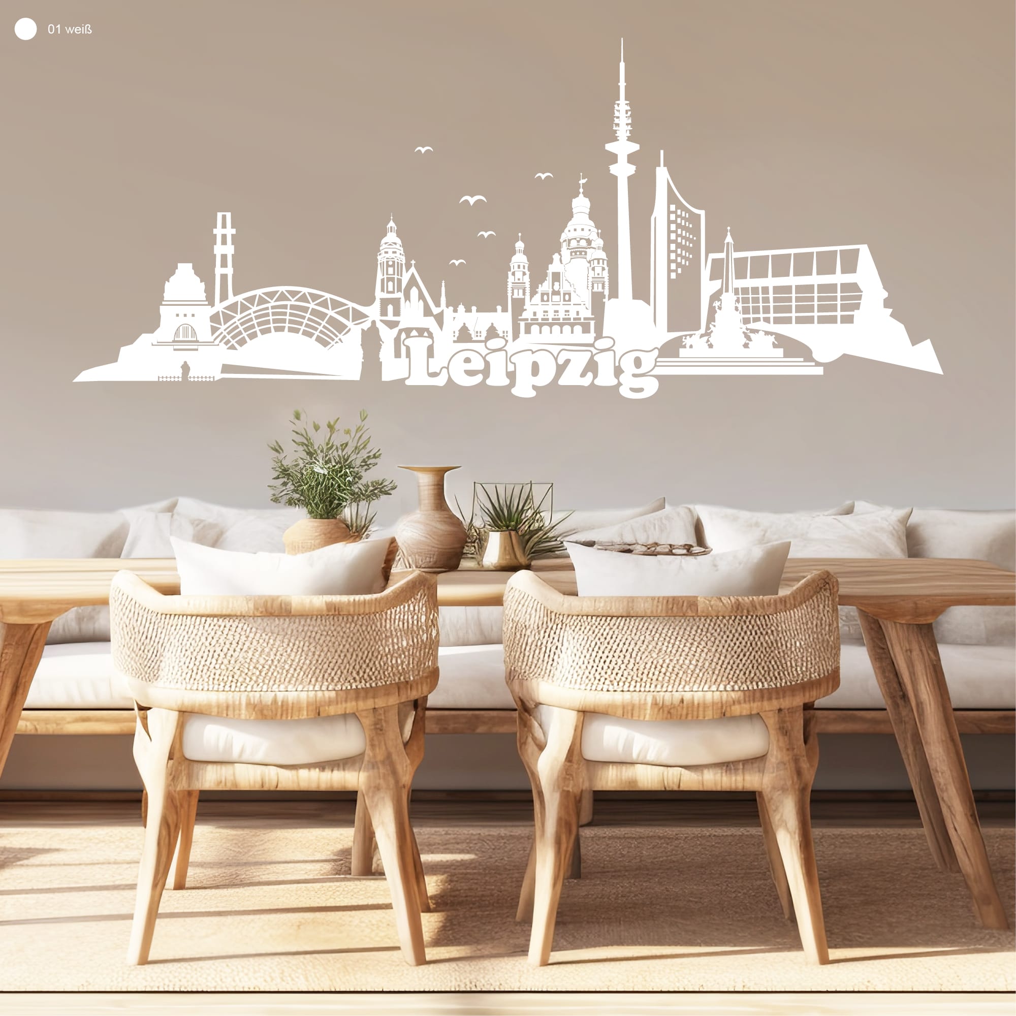 Auf dem Bild ist das Produkt: Wandtattoo Wandbild Messestadt Leipzig Skyline Dekoration Heimat zum Preis von €29.9 abgebildet.