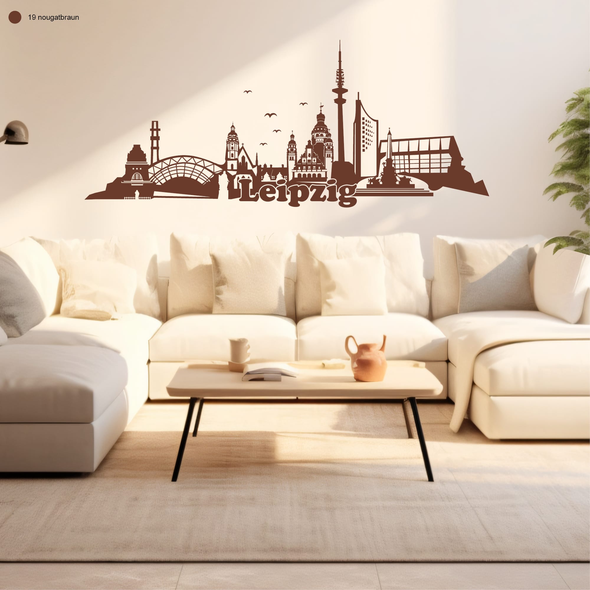 Auf dem Bild ist das Produkt: Wandtattoo Wandbild Messestadt Leipzig Skyline Dekoration Heimat zum Preis von €29.9 abgebildet.