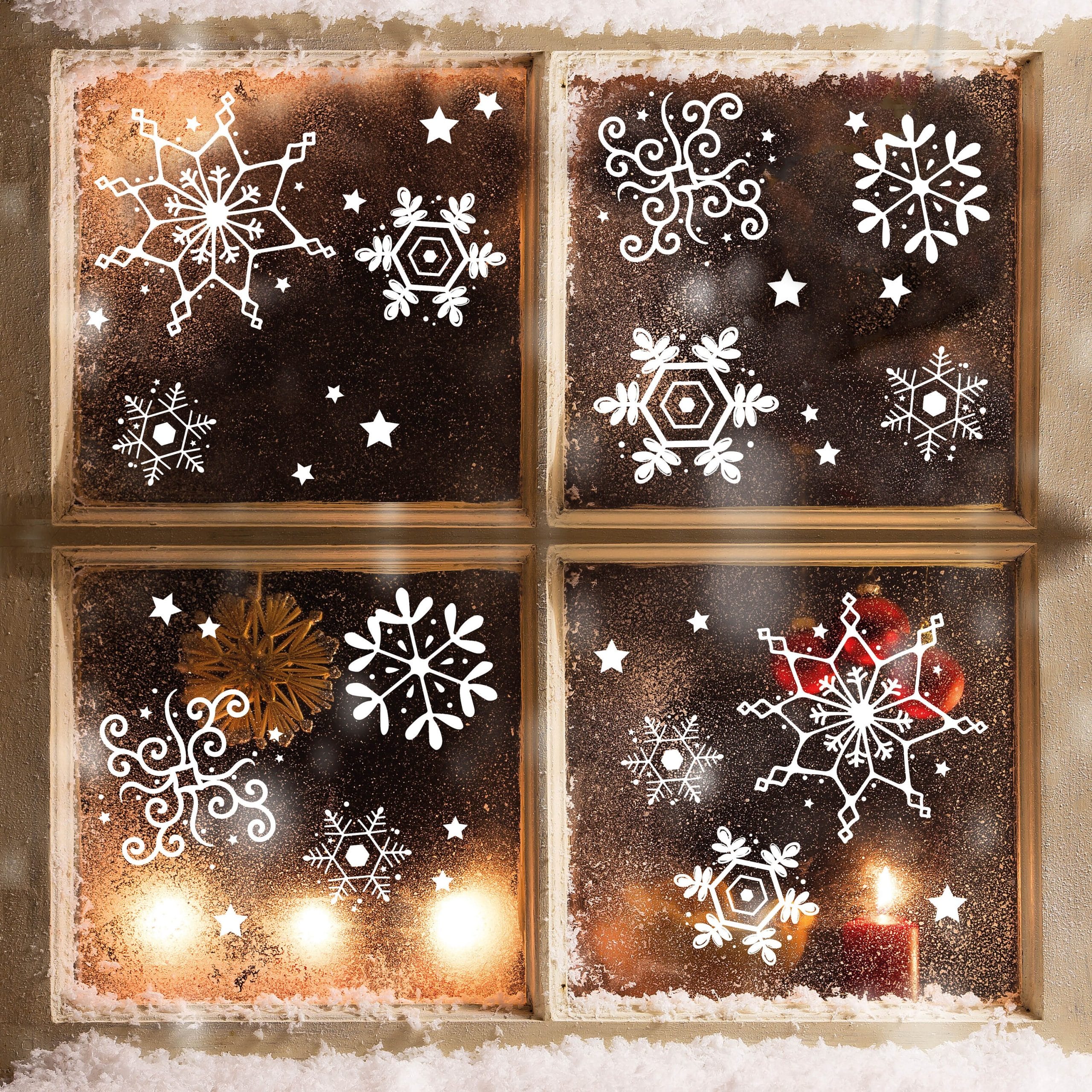 Fensterbild Weihnachten Winter Schneeflocken Aufkleber Set WIEDERVERWENDBAR Weihnachtsdeko Advent Winterdekoration