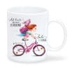 Auf dem Bild ist das Produkt: Anpassbare Tasse Einschulung Mädchen auf dem Fahrrad Wunschname Ab heute bin ich ein Schulkind Geschenk Schulanfang Schulranzen Zuckertüte zum Preis von €18.9 abgebildet.