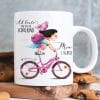 Auf dem Bild ist das Produkt: Anpassbare Tasse Einschulung Mädchen auf dem Fahrrad Wunschname Ab heute bin ich ein Schulkind Geschenk Schulanfang Schulranzen Zuckertüte zum Preis von €18.9 abgebildet.